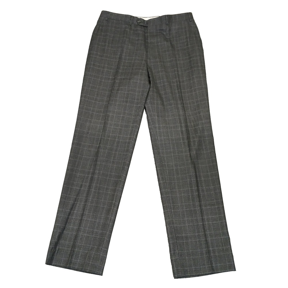 Canali Tessuto 1934 Mens Gray Plaid Flat Front Wool Dress Pants 37x54 Italy‎